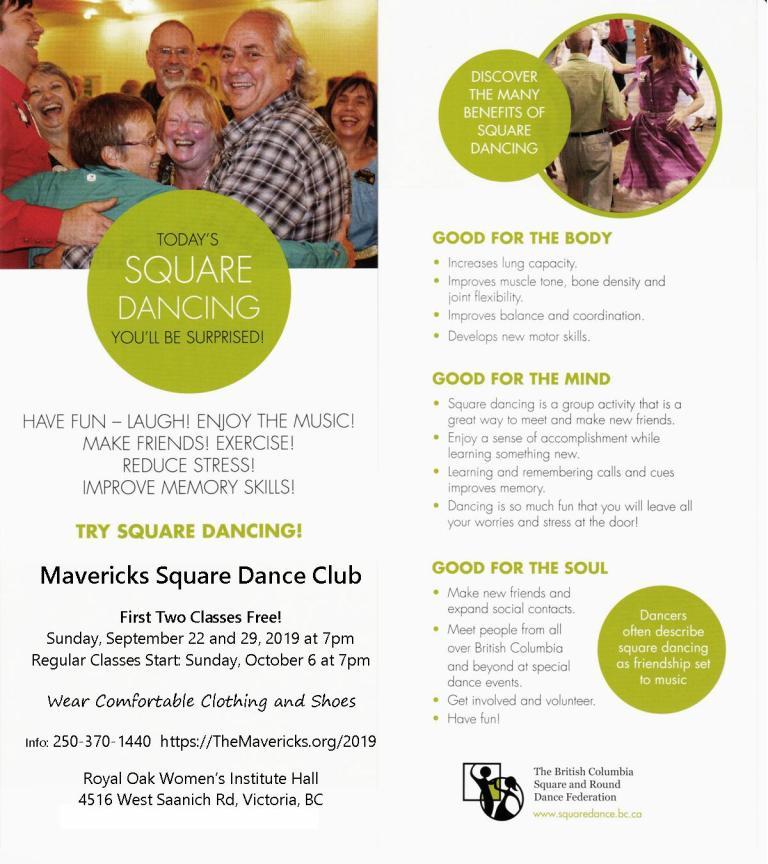 Today's Square Dancing Two-sided Card for Mavericks 2019-2020 Classes